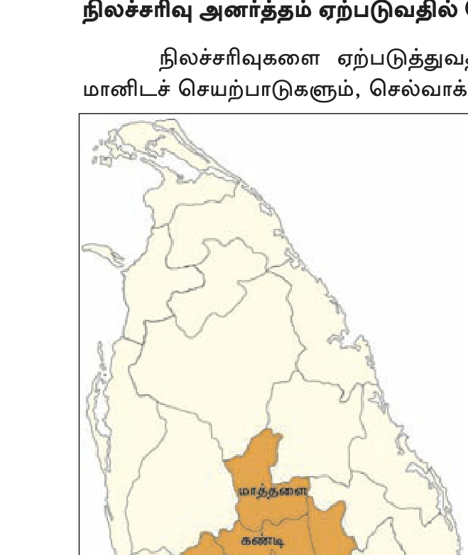 வரைபடம் 7.2 — SL landslide-prone districts: Nuwara Eliya, Kandy, Badulla, Ratnapura, Matale, Kegalle, Kalutara, Galle, Hambantota.