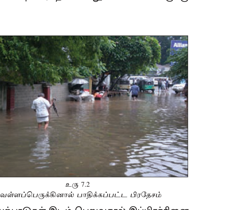 உரு 7.3 — SL வெள்ளம்: Kalu Ganga basin (Ratnapura), Kelani Ganga (Colombo), Nilwala (Matara) periodically inundate towns + paddy fields.