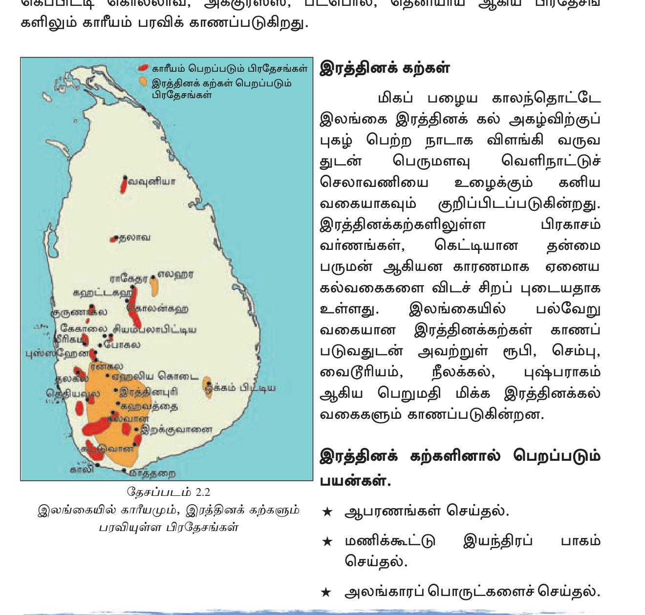 வரைபடம் 2.3 — Mineral sands: Pulmoddai (NE coast — ilmenite, rutile, monazite, zircon), Beruwala, Kudremalai.