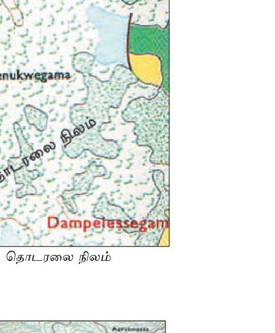 உரு 9.3 — தாழ்நிலம் (Lowland/Plain): contours spaced widely or absent in flat areas.