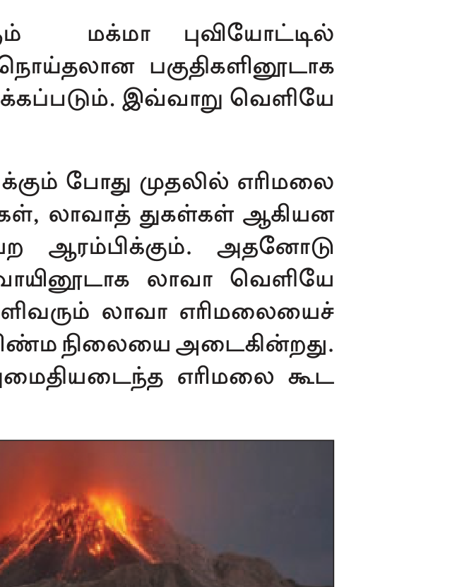 உரு 6.6 — எரிமலை structure: magma chamber, conduit, vent, lava flow, ash plume.